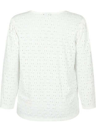 Bluse mit V-Ausschnitt und Lochmuster, Off White, Packshot image number 1