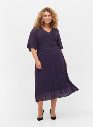 Kurzärmeliges Plissee Kleid, Purple Velvet, Model image number 2