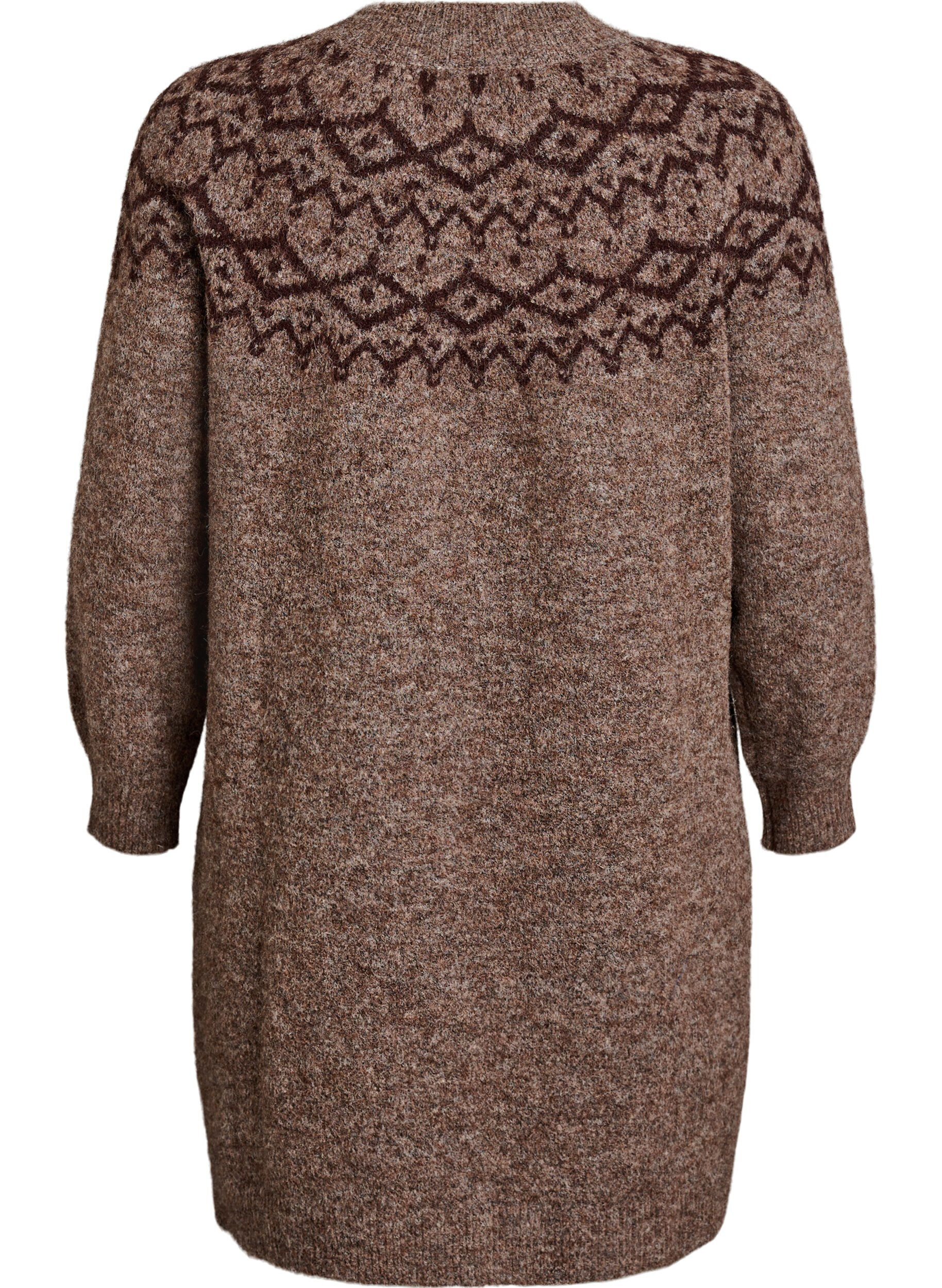 ZizziKleid aus Strick mit Jacquard-Muster, Braun, Packshot image number 1
