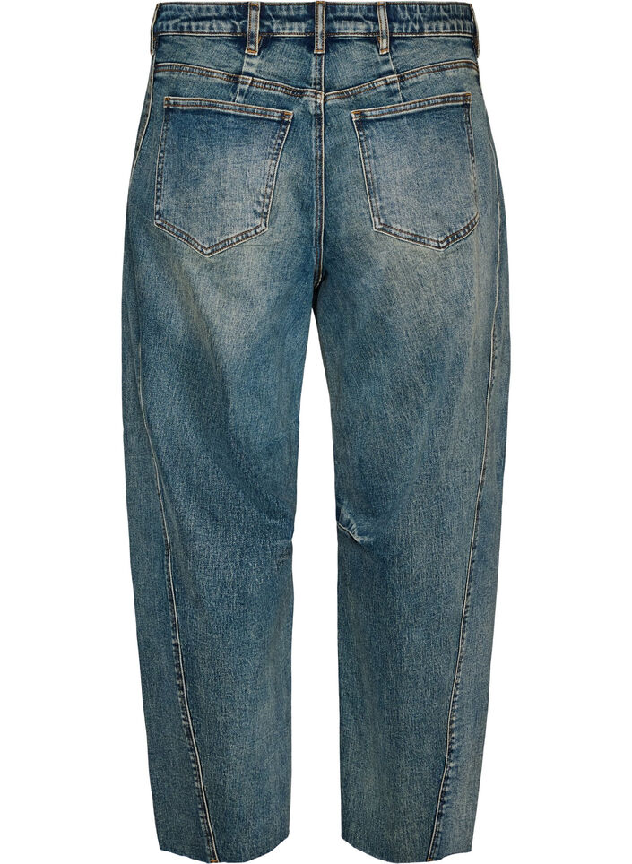 Barrel Fit Jeans mit Used-Waschung, Blau, Packshot