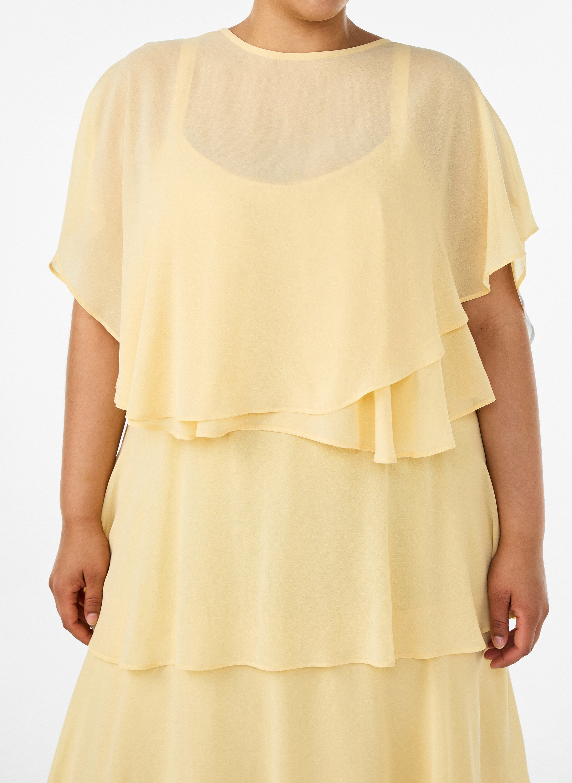 ZizziMaxikleid mit R&uuml;schen-Volants und abnehmbarem Cape, Gelb, Model image number 2