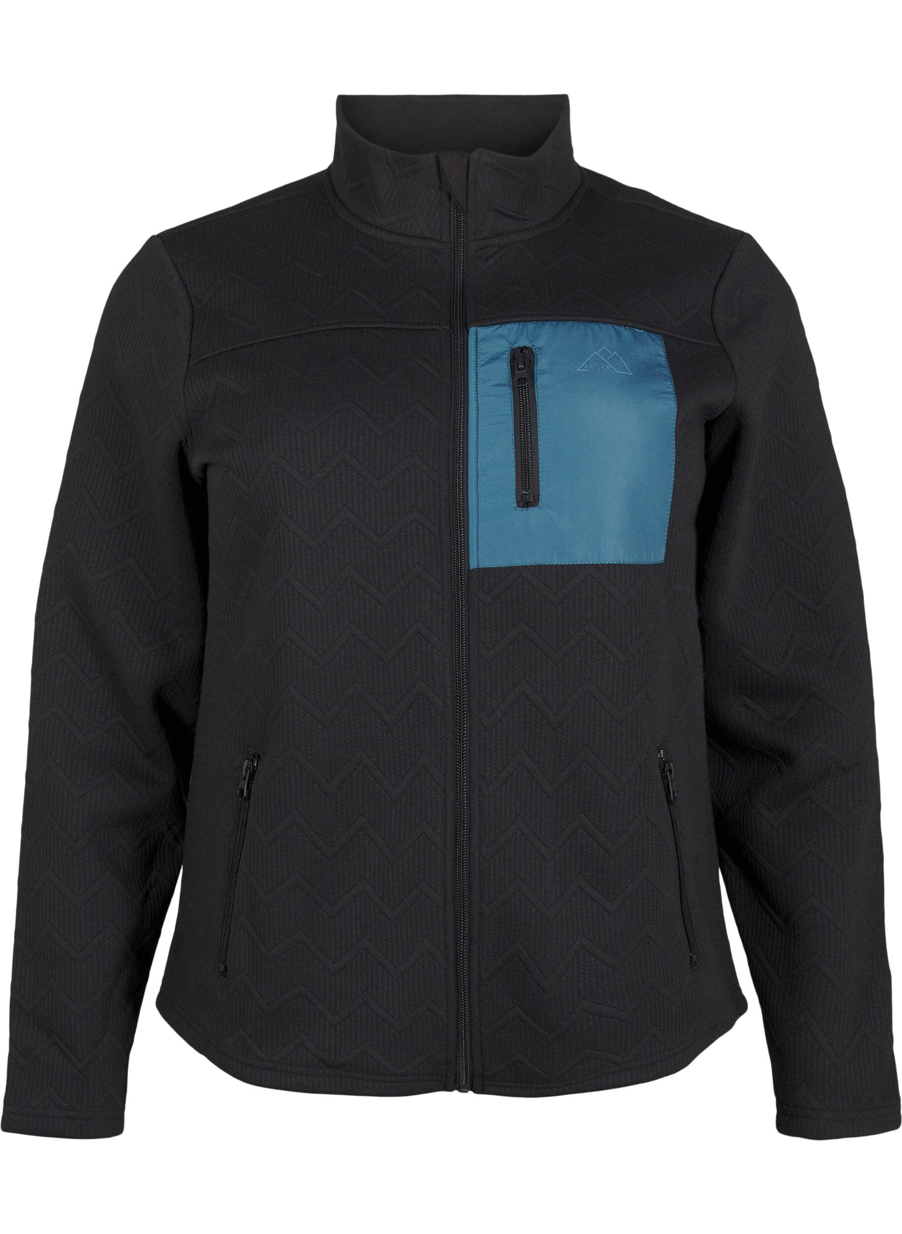 ZizziSportliche Fleecejacke mit Taschen, Schwarz, Packshot image number 0