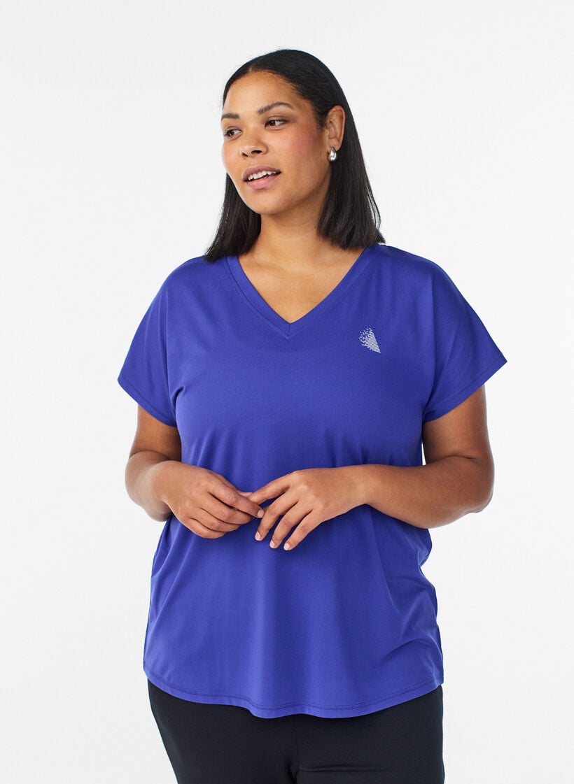 Lockeres Trainings-T-Shirt mit V-Ausschnitt, Lila, Model image number 0