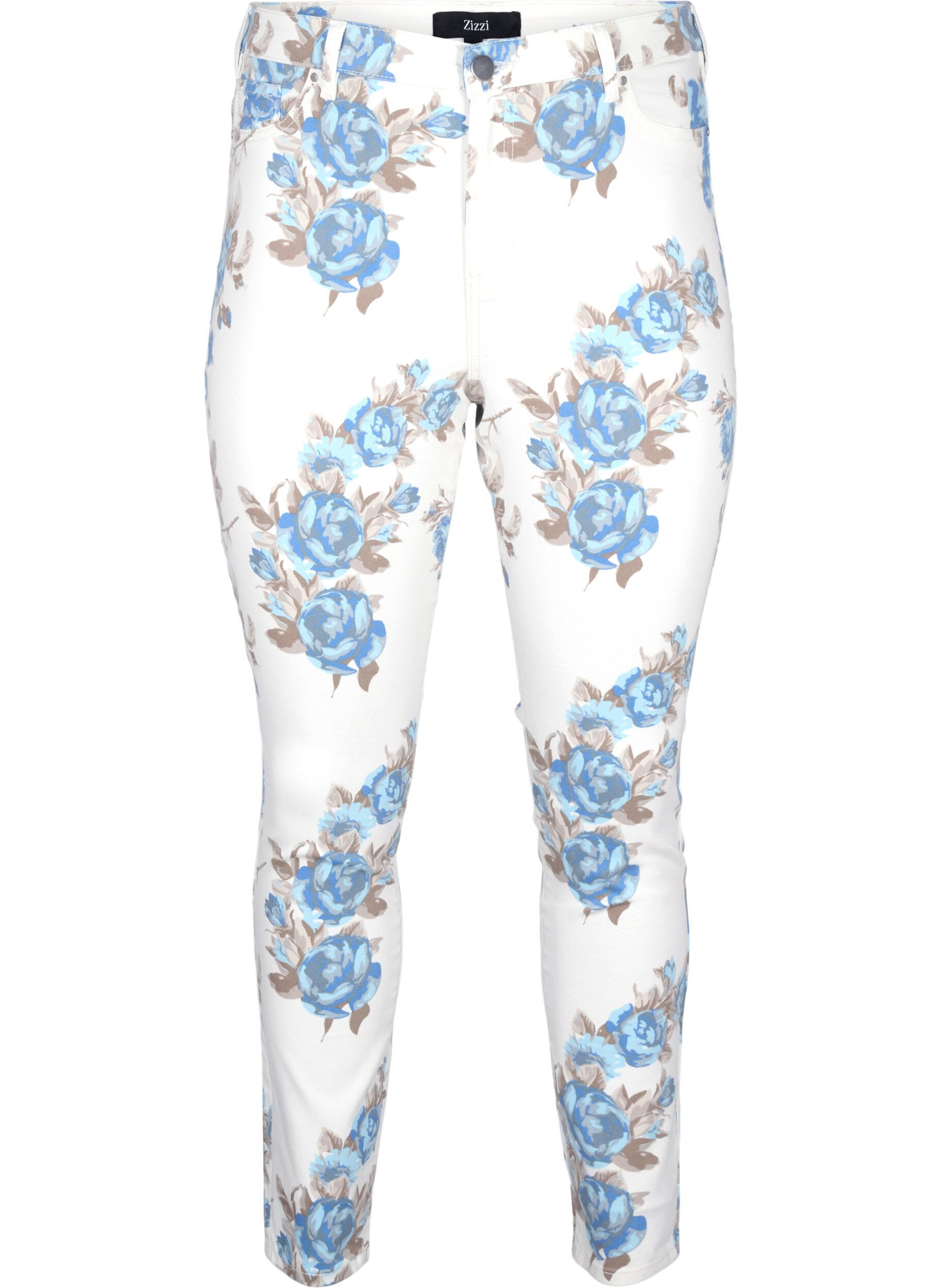 ZizziSuper-schmale Amy Jeans mit Blumenprint, Wei&szlig;, Packshot image number 0