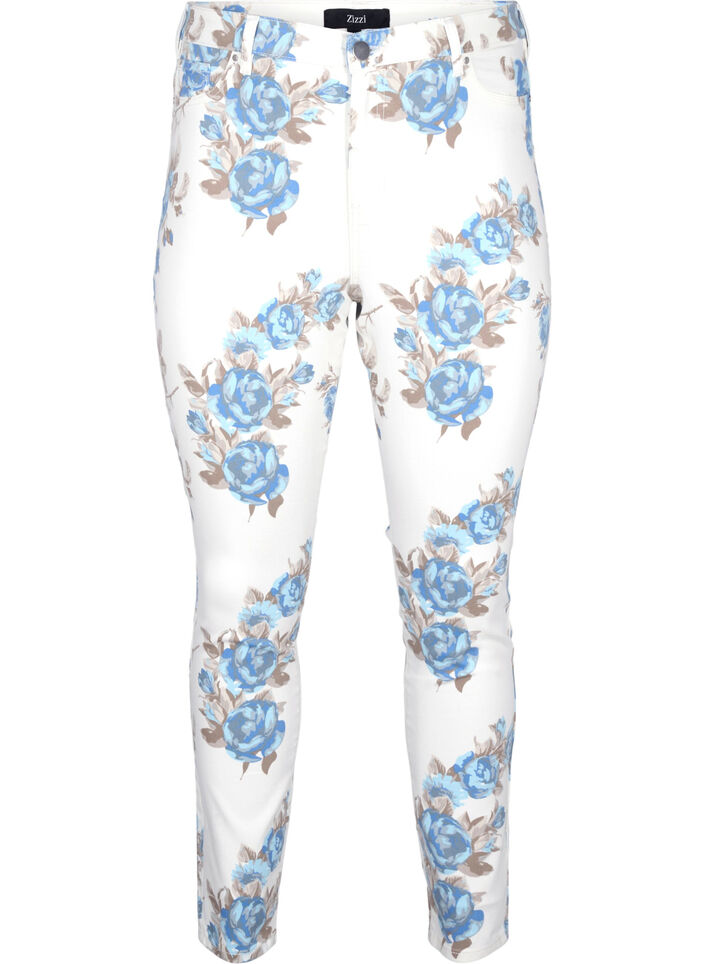 Super-schmale Amy Jeans mit Blumenprint, Weiß, Packshot image number 0