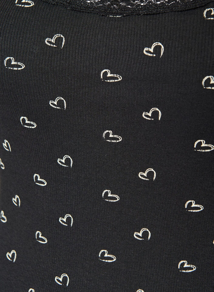 Oberteil mit Aufdruck und Spitzenborte, Schwarz, Packshot image number 2