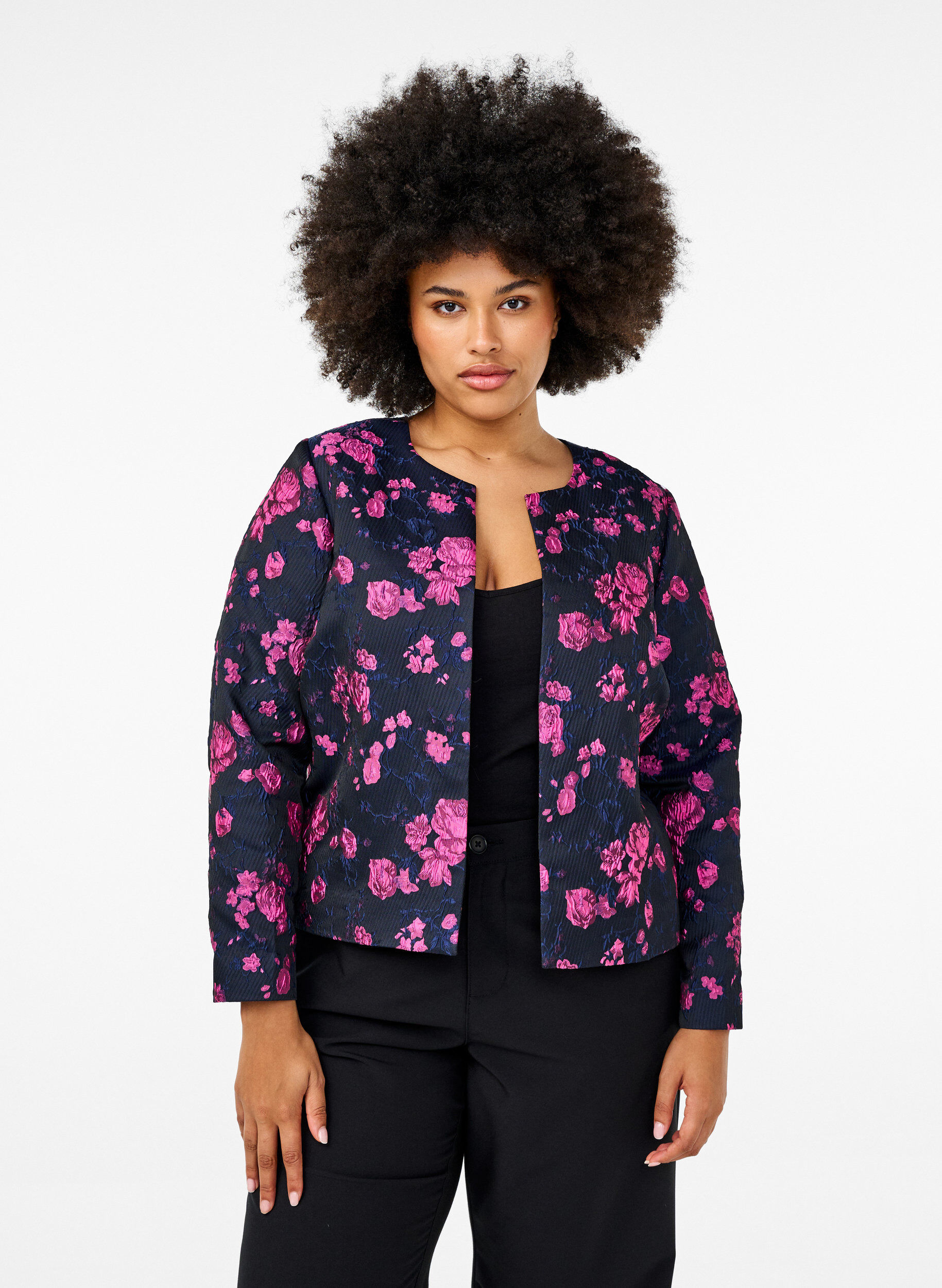ZizziJacquard-Jacke mit Blumenmuster, Black w. Red Rose, Model image number 0