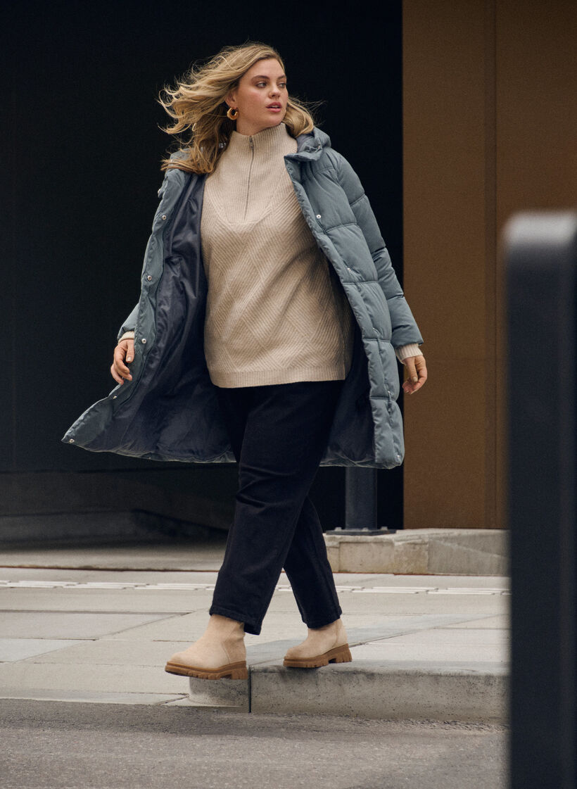 Lange Steppjacke mit Kapuze, Blau, Image