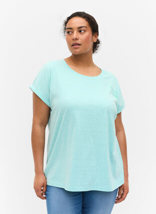 Meliertes T-Shirt aus Baumwolle, Aqua Splash Melange, Model image number 0
