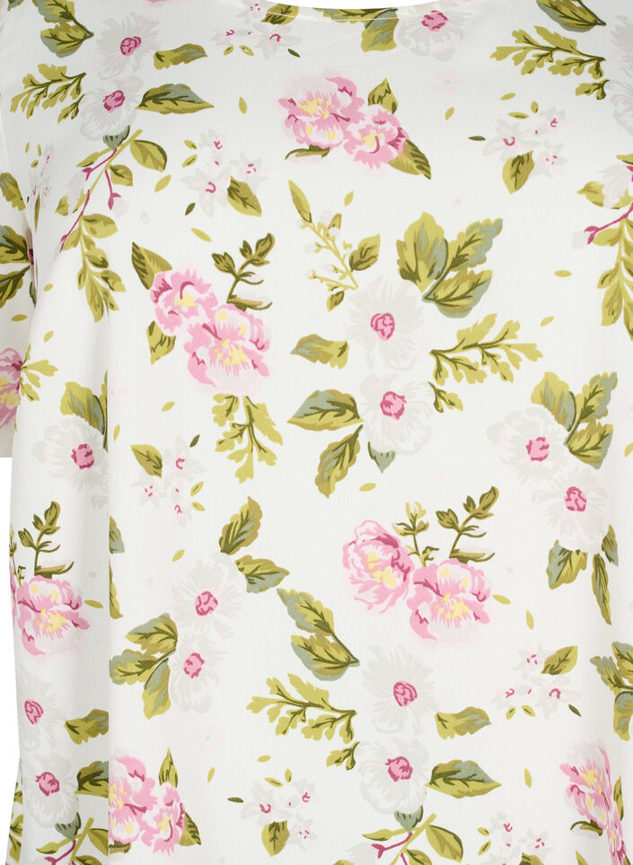 FLASH - Bluse mit kurzen Ärmeln und Print, Off White Flower, Packshot image number 2