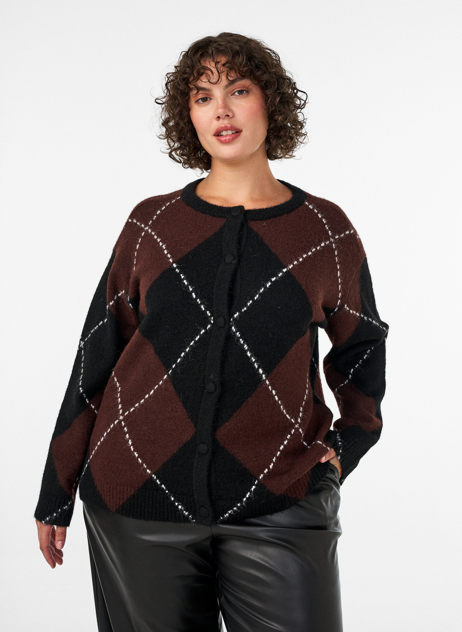 ZizziStrickjacke mit Argyle-Muster, Schwarz, Model image number 0