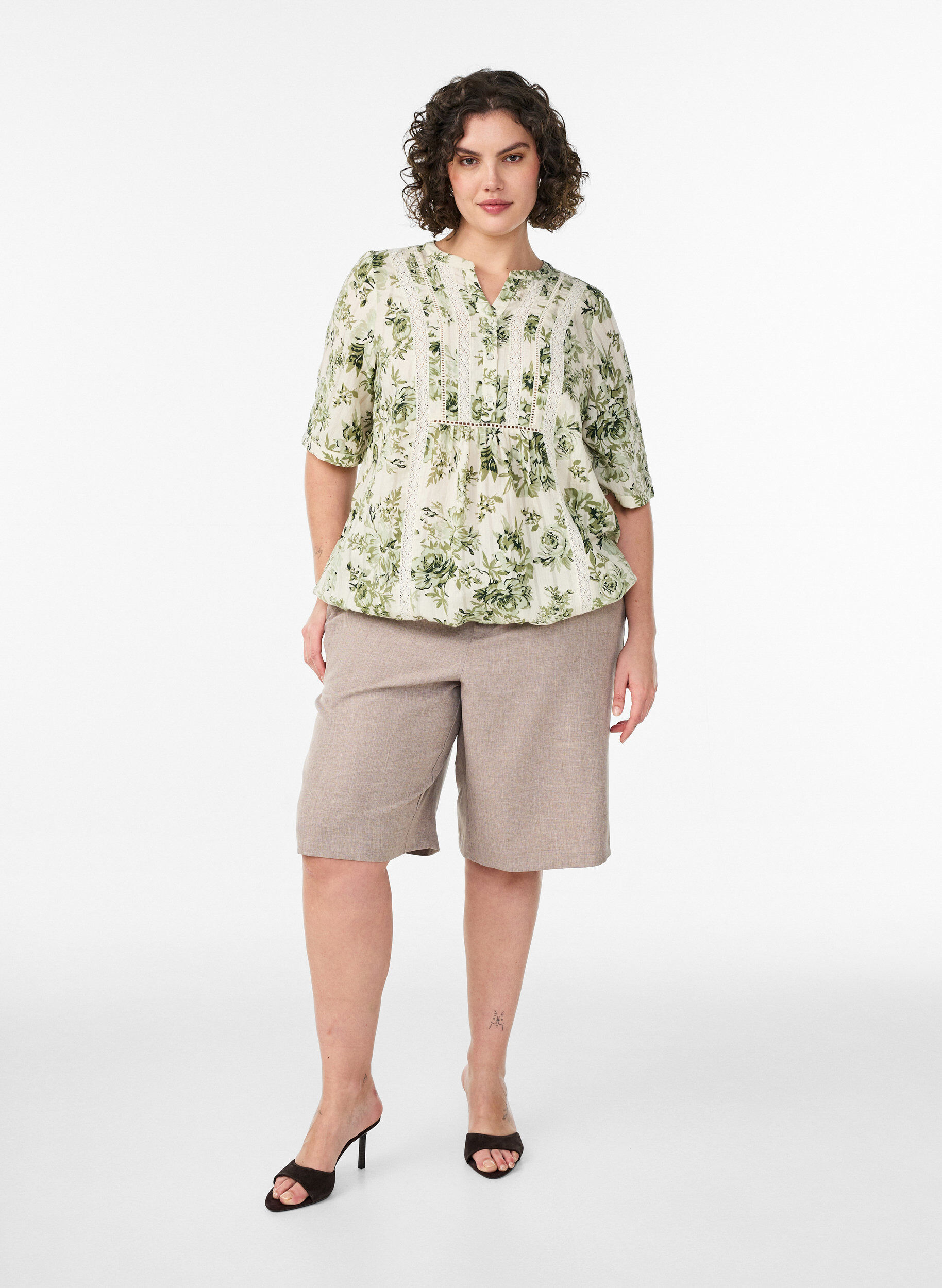 ZizziBluse mit Print und 1/2-&Auml;rmeln, Gr&uuml;n, Model image number 1