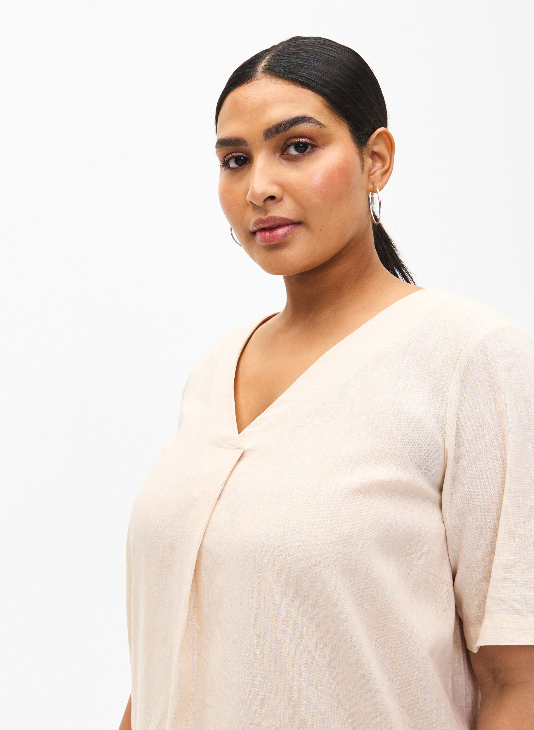 ZizziKaftan-Kleid aus Baumwollmischung mit Leinen, Beige, Model image number 3