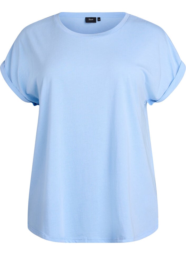 Kurz&auml;rmeliges T-Shirt aus einer Baumwollmischung, Blau, Packshot image number 0