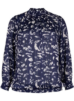 Gedruckte Bluse mit Schürze, Blue Leaf AOP, Packshot image number 0