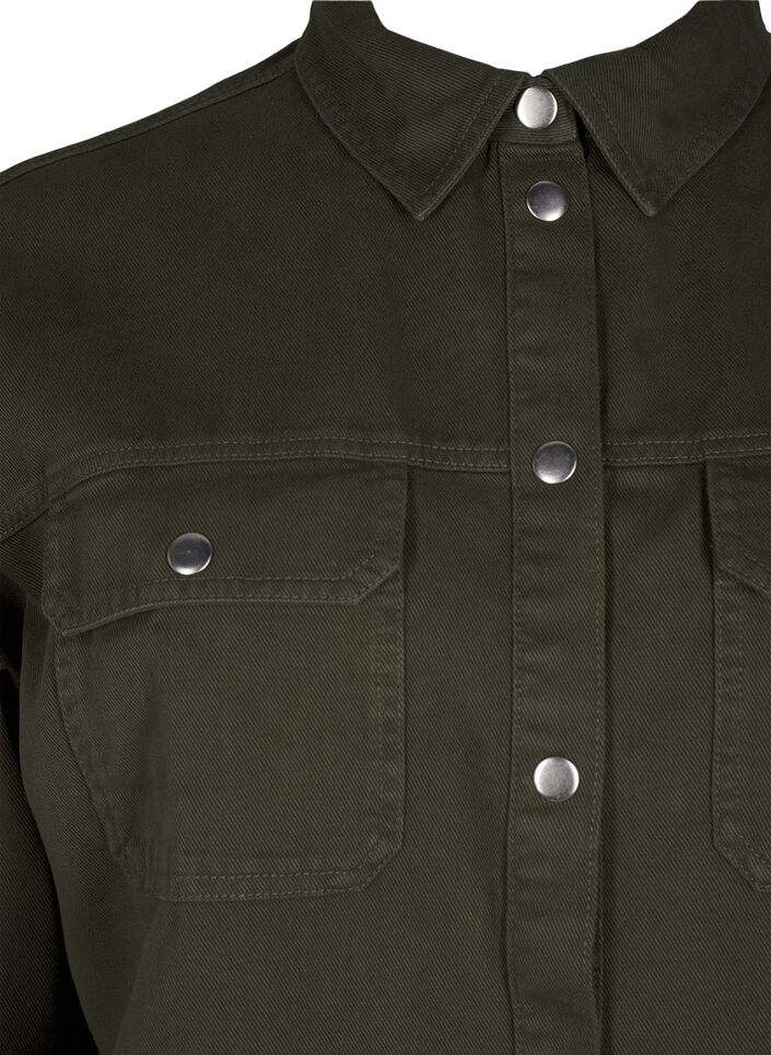 Unifarbenes Jeanshemd mit Brusttaschen, Forest Night, Packshot image number 2
