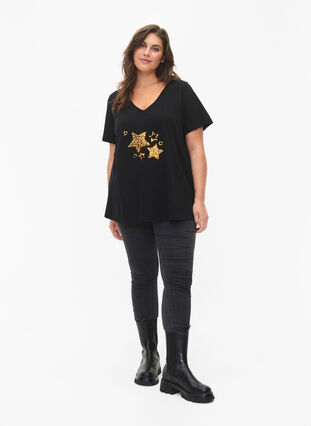 Baumwoll-T-Shirt mit Pailletten, Black W. Star, Model image number 2
