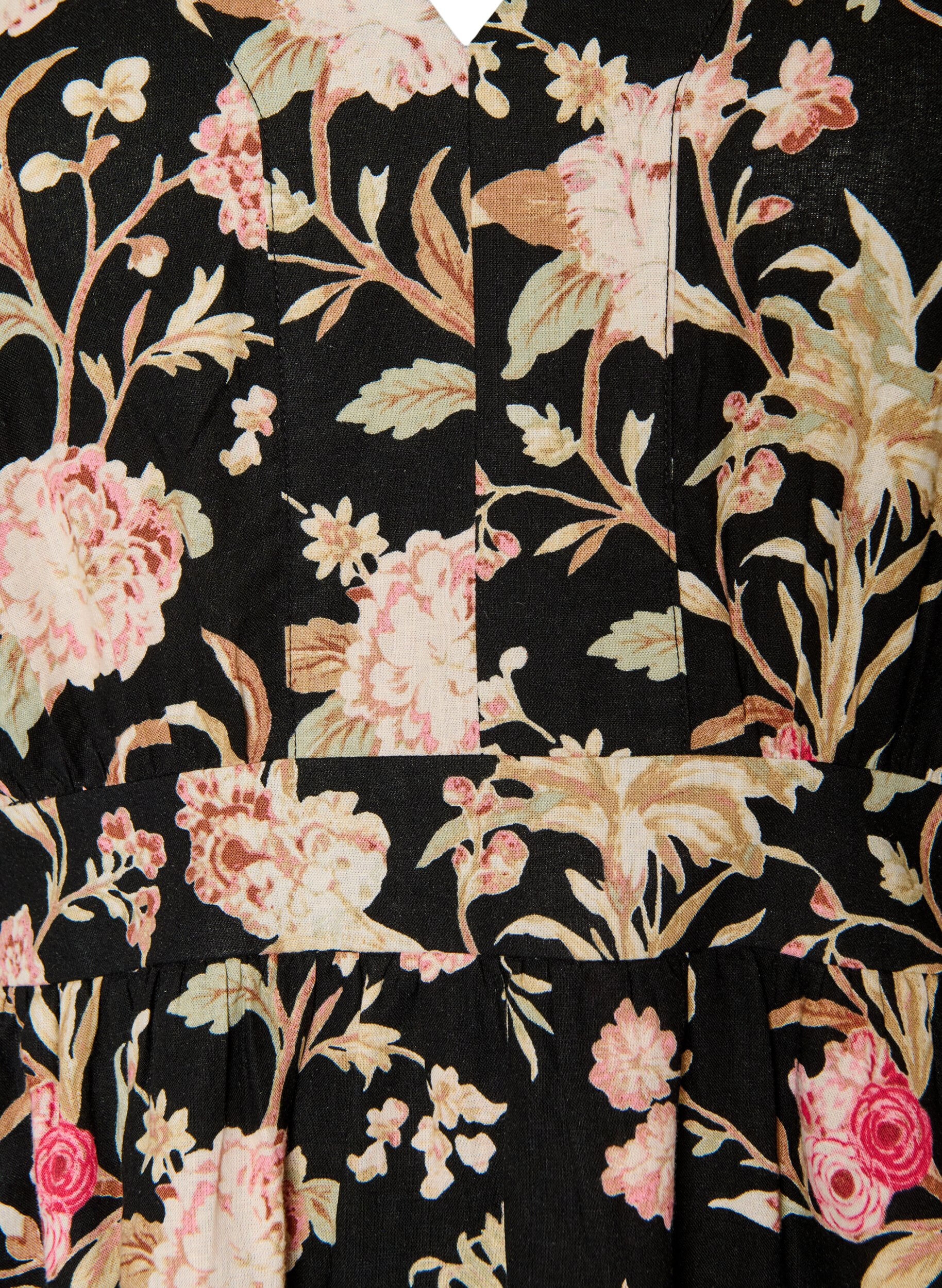 ZizziGebl&uuml;mtes Kleid aus Leinen und Viskose mit Empire-Linie, Schwarz, Packshot image number 2
