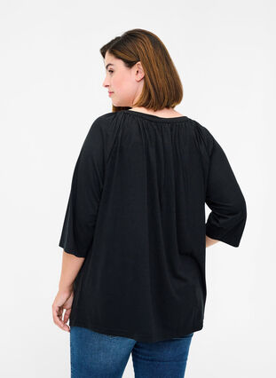 Einfarbige Bluse mit 2/4-Ärmeln, Black, Model image number 1