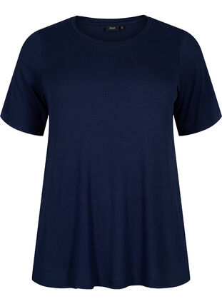 T-Shirt aus Viskose mit Rippstruktur, Navy Blazer, Packshot image number 0