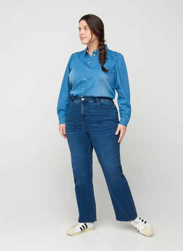 Jeans mit extra hoher Taille, Blue denim, Model image number 0