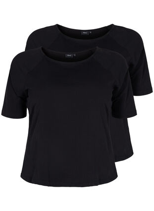 2er Pack T-Shirts aus Baumwolle mit 2/4-Ärmeln, Black, Packshot image number 0