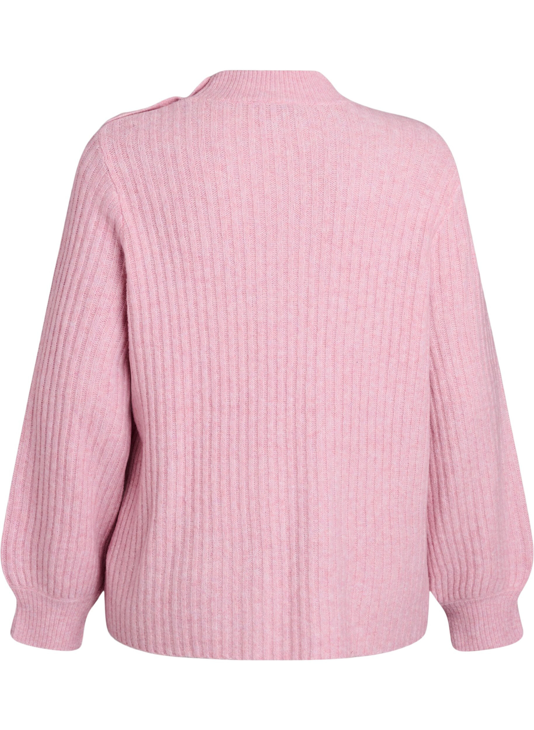 ZizziPullover aus Rippstrick mit Puff&auml;rmeln und Kn&ouml;pfen, Rot, Packshot image number 1