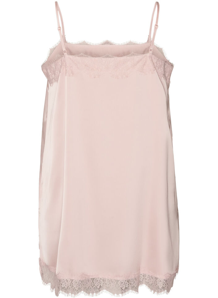 Langes Top aus Satin mit Spitzen, Rot, Packshot image number 1