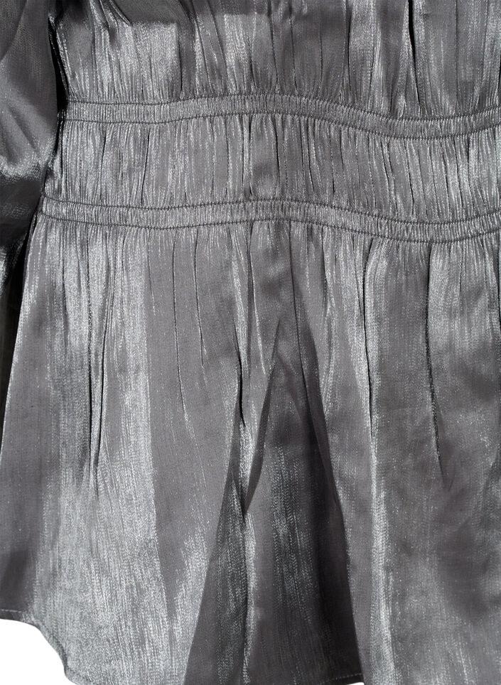 Silberfarbene Bluse mit 3/4-Ärmeln und Smock, Dark Silver, Packshot image number 3