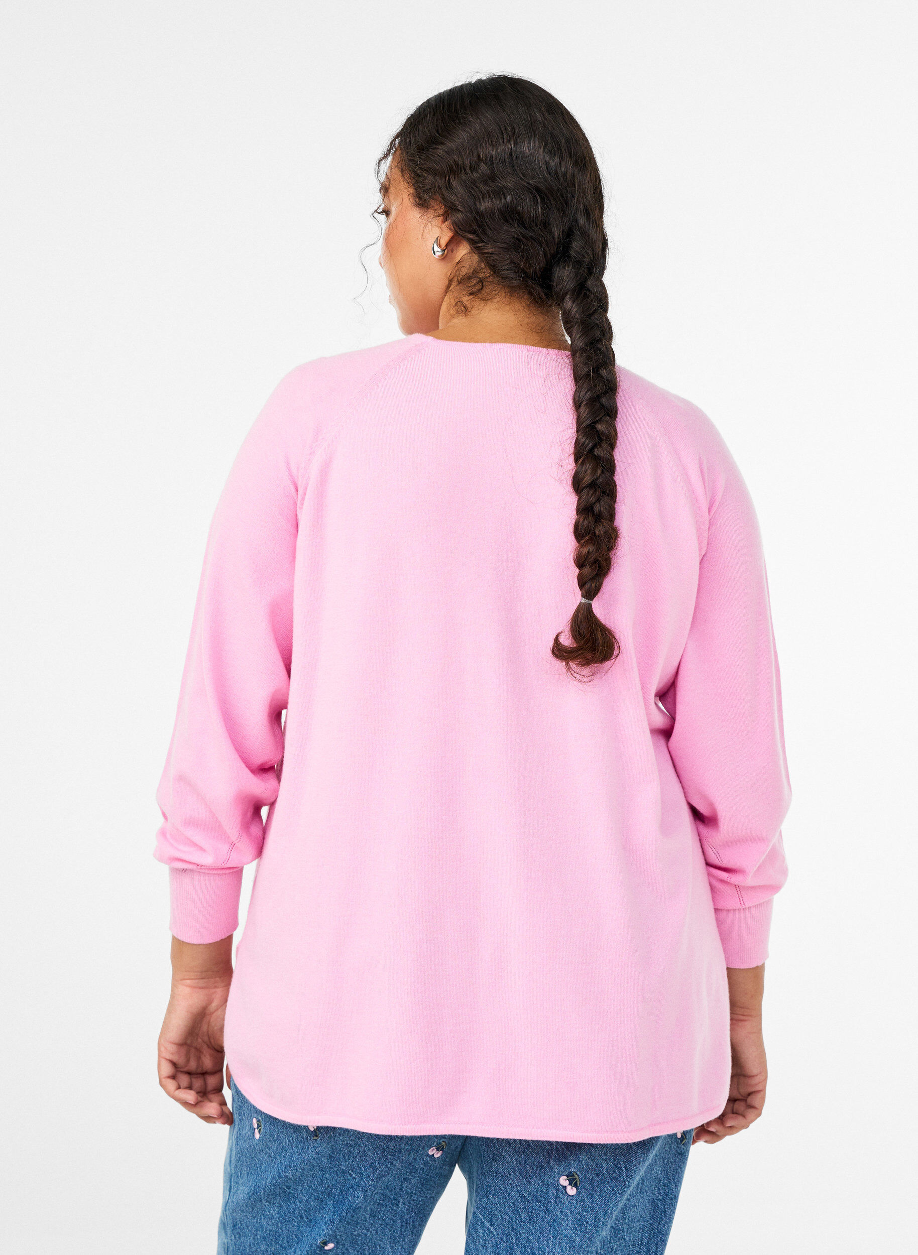 ZizziStrickbluse mit Rundhalsausschnitt und Strickmuster, Pink, Model image number 2
