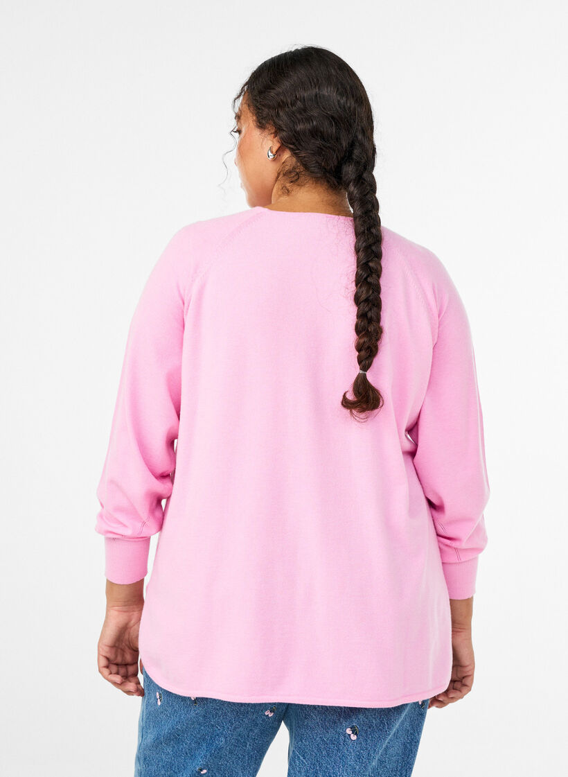 Strickbluse mit Rundhalsausschnitt und Strickmuster, Pink, Model image number 2