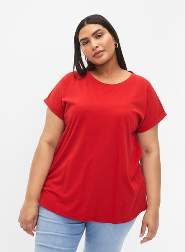 Kurzärmeliges T-Shirt aus einer Baumwollmischung, Tango Red, Model image number 0