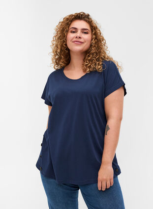 T-Shirt aus Baumwolle mit Knöpfen, Black Iris, Model image number 0