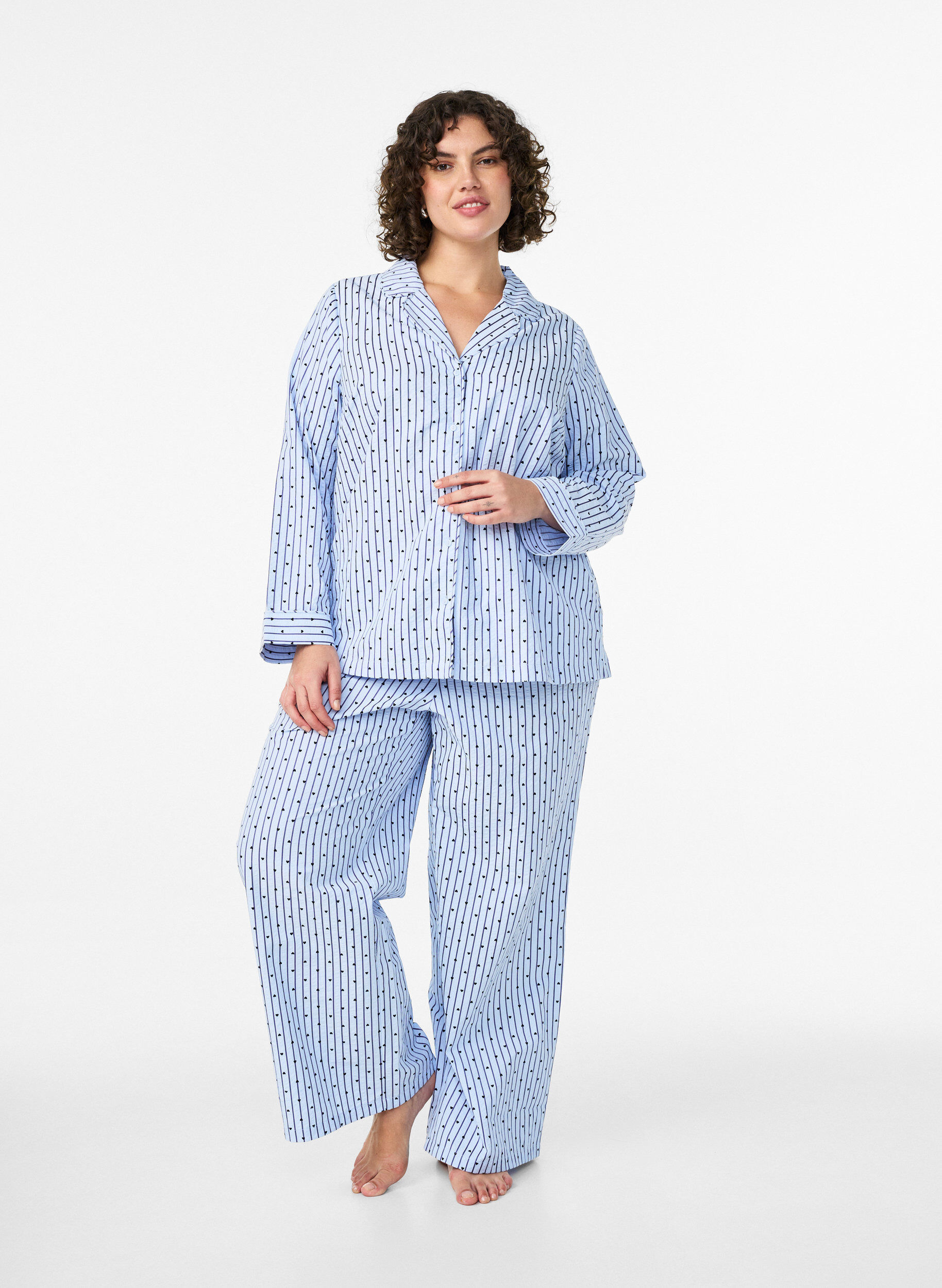ZizziLockere Pyjamahose aus Seersucker mit hoher Taille, Blau, Model image number 0