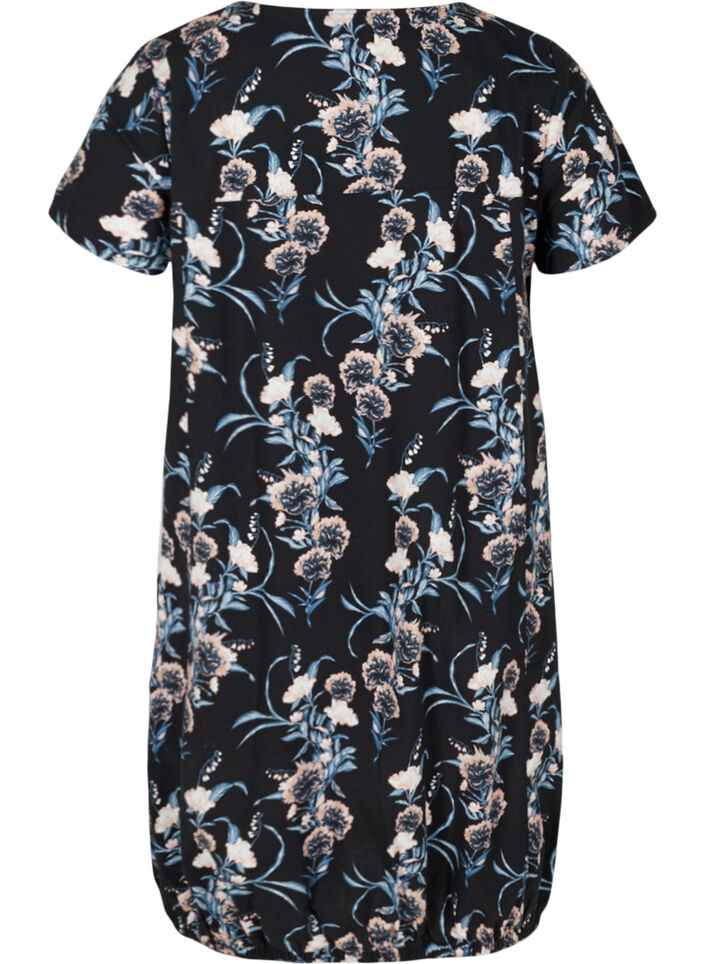 Kurzarm Baumwollkleid mit Print, Blau, Packshot image number 1