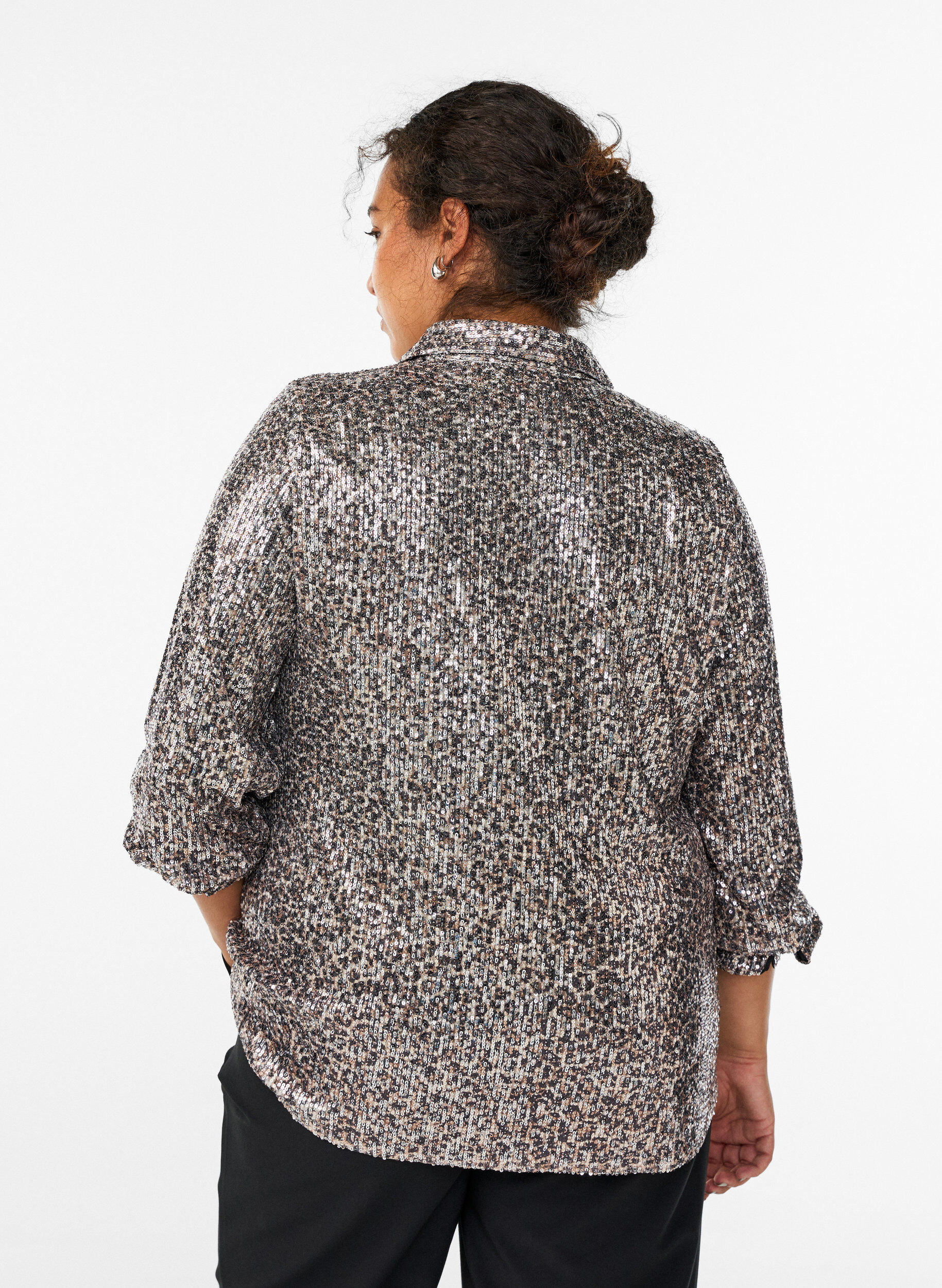 ZizziPaillettenbluse mit langen &Auml;rmeln, Braun, Model image number 2