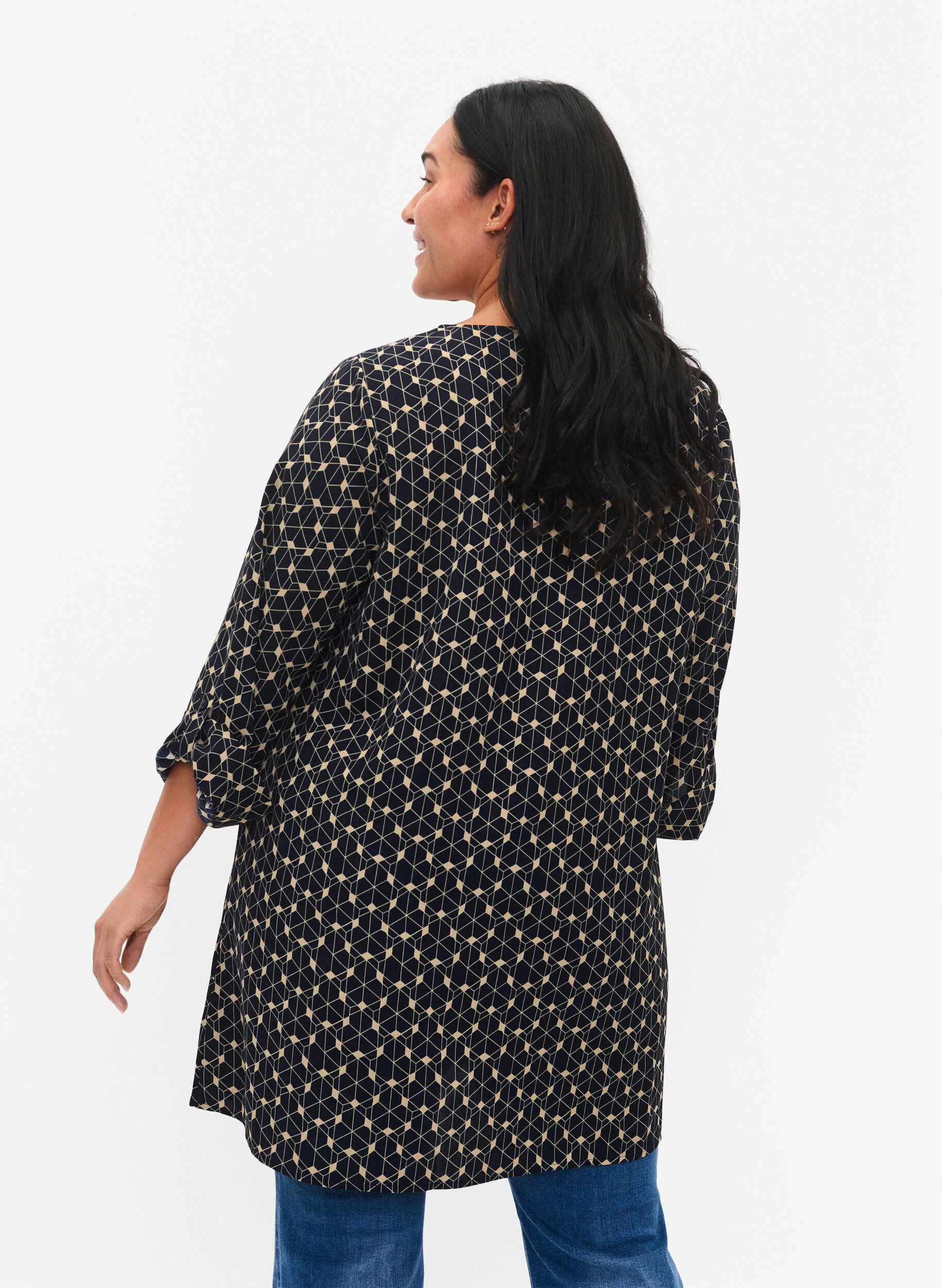 ZizziA-f&ouml;rmige Tunika mit Druck, Blue Beige AOP, Model image number 1
