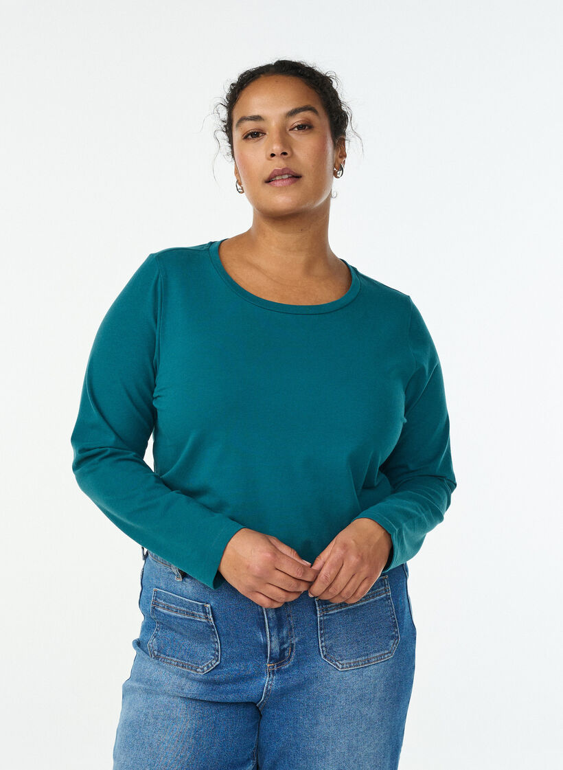 Basic Top aus Jersey mit langen Ärmeln, Grün, Model image number 0
