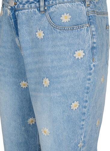 Mille Mom Fit Jeans mit Blumenstickerei, Light Blue w. Flower, Packshot image number 2