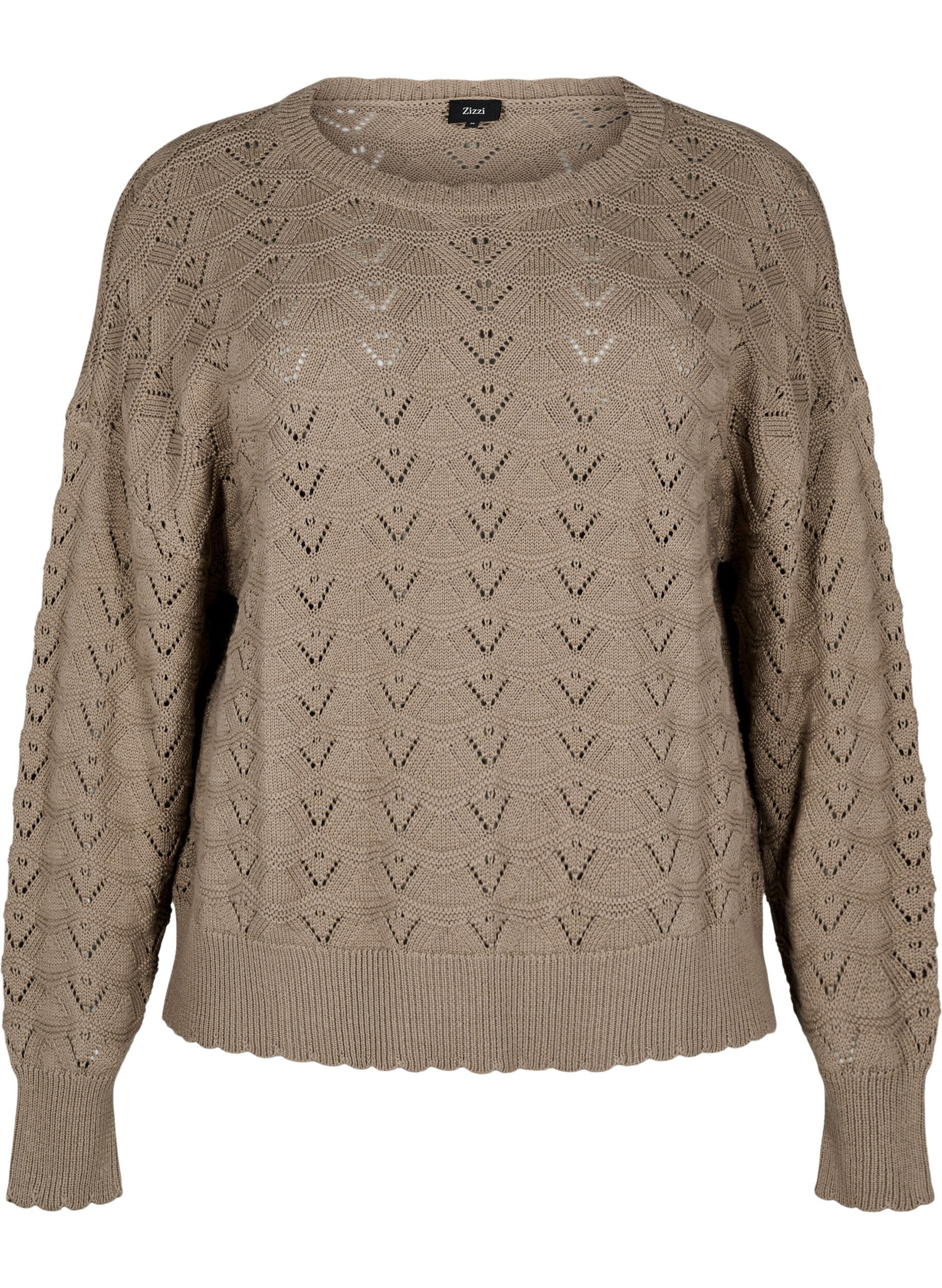 ZizziStrickbluse mit Lochmuster und langen &Auml;rmeln, Desert Taupe, Packshot image number 0