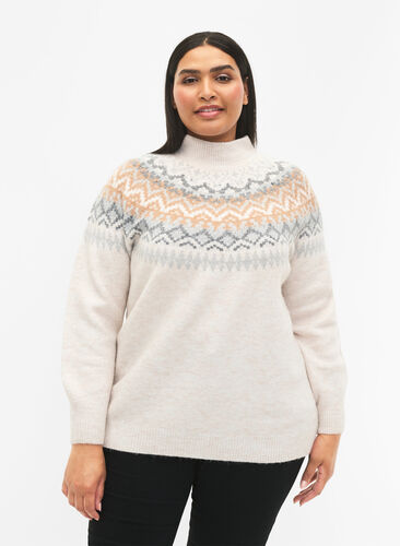 Pullover mit Muster, Birch Mel. Comb, Model image number 0