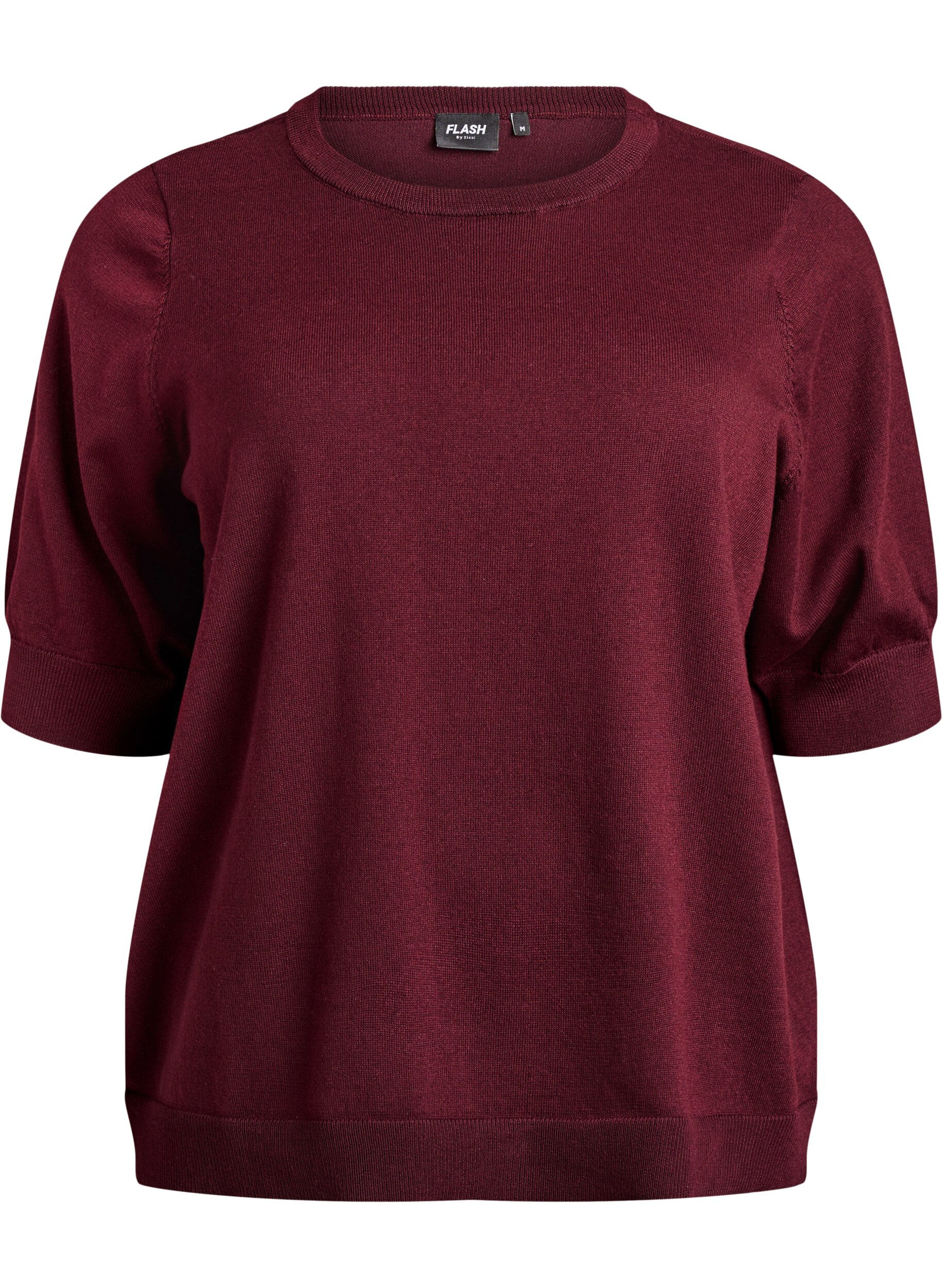 ZizziFein gestrickte Bluse mit kurzen &Auml;rmeln, Rot, Packshot image number 0
