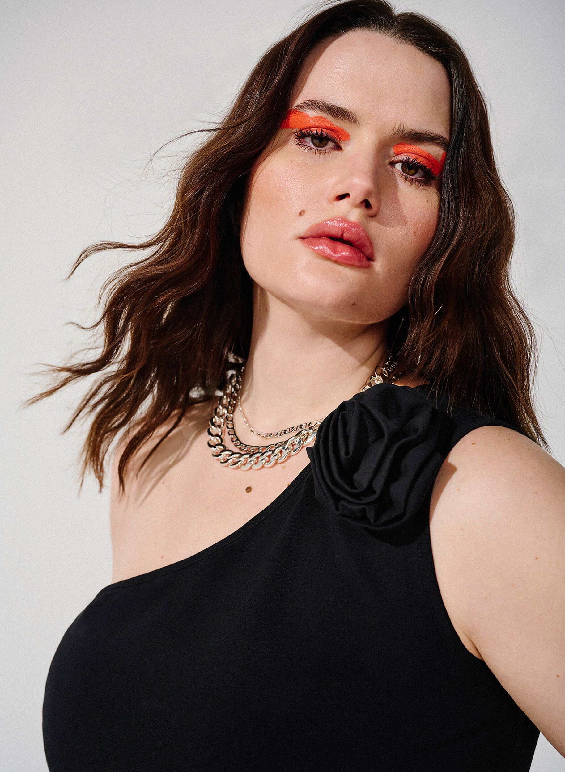 ZizziOne-Shoulder-Top mit Rose, Black, Image image number 0