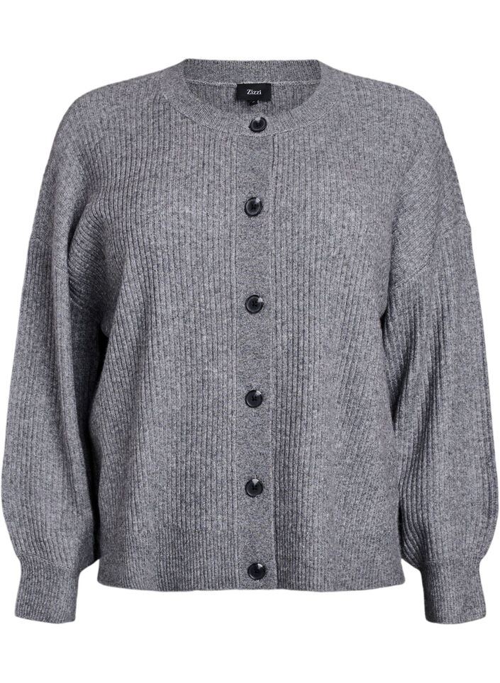 Rippenstrick Strickjacke mit Kn&ouml;pfen, Grau, Packshot image number 0