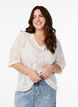 Bluse mit Lochmuster und kurzen Ärmeln, Beige, Model image number 0