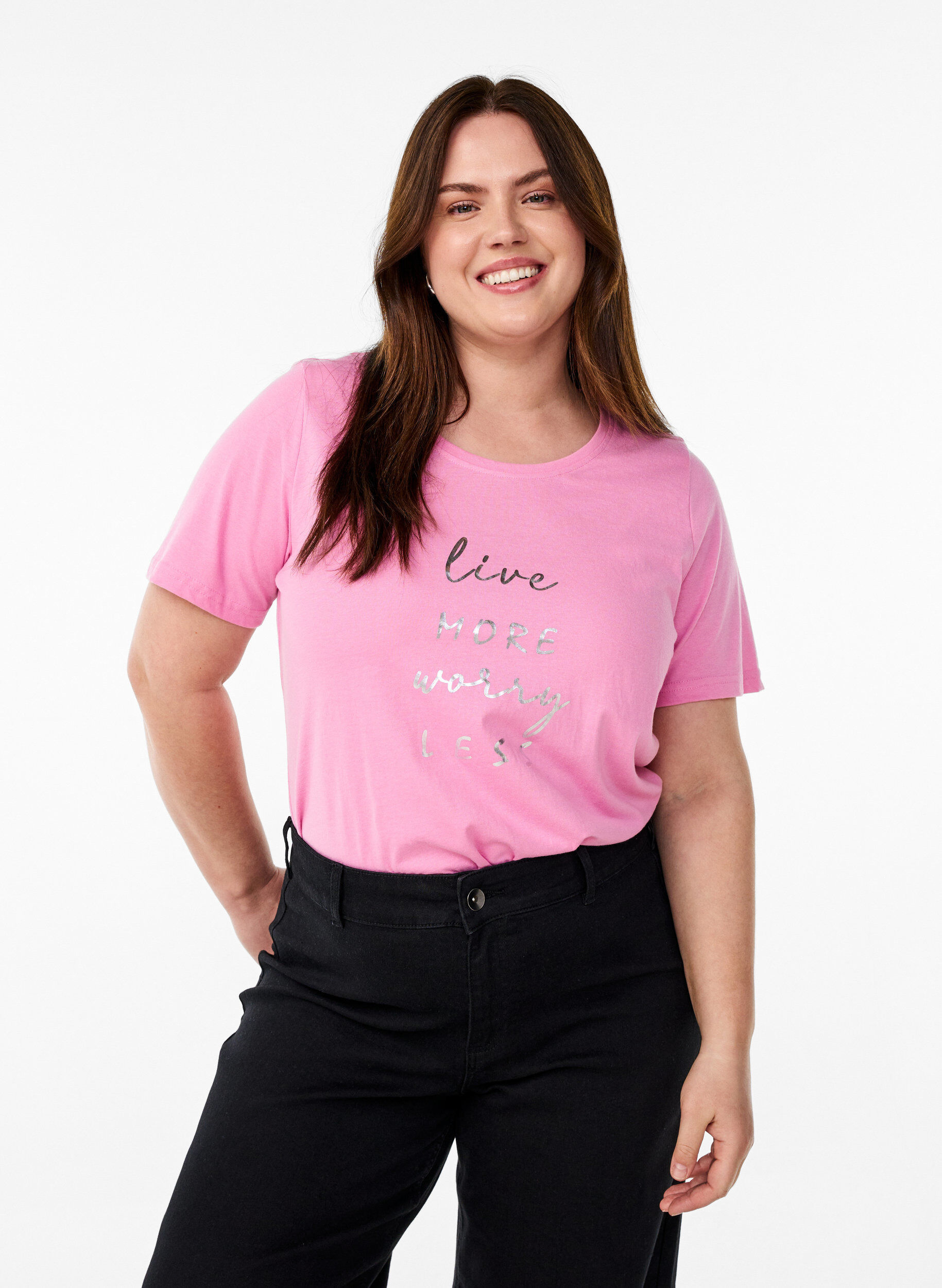 ZizziFLASH - T-Shirt mit Print, Pink, Model image number 0