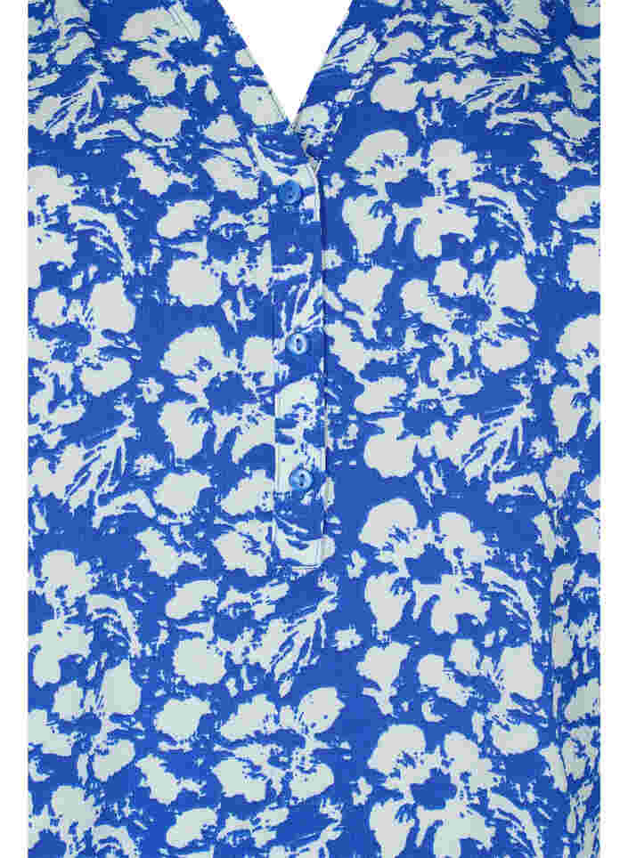 Langarm Bluse mit Blumen-Print und V-Ausschnitt, Blue White Flower, Packshot image number 2