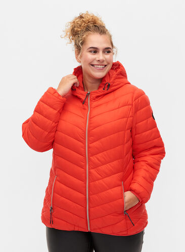 Leichte Steppjacke mit Kapuze, Fiery Red, Model image number 0