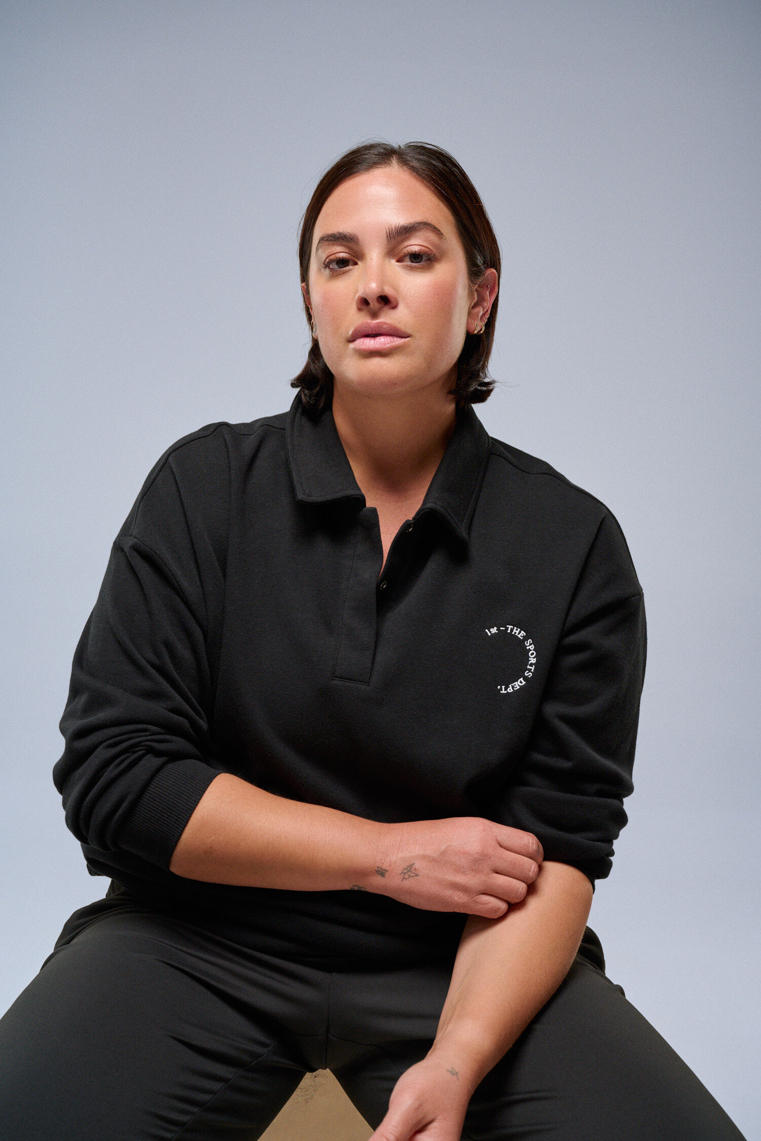 Sweatshirt mit Polo-Details, , Model