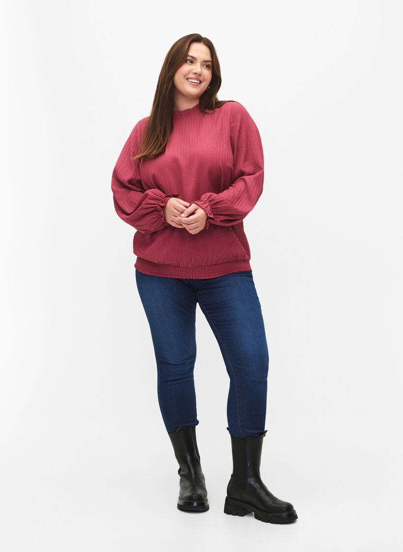 Gesmokte Bluse mit R&uuml;schen und Struktur, Dry Rose, Model image number 2
